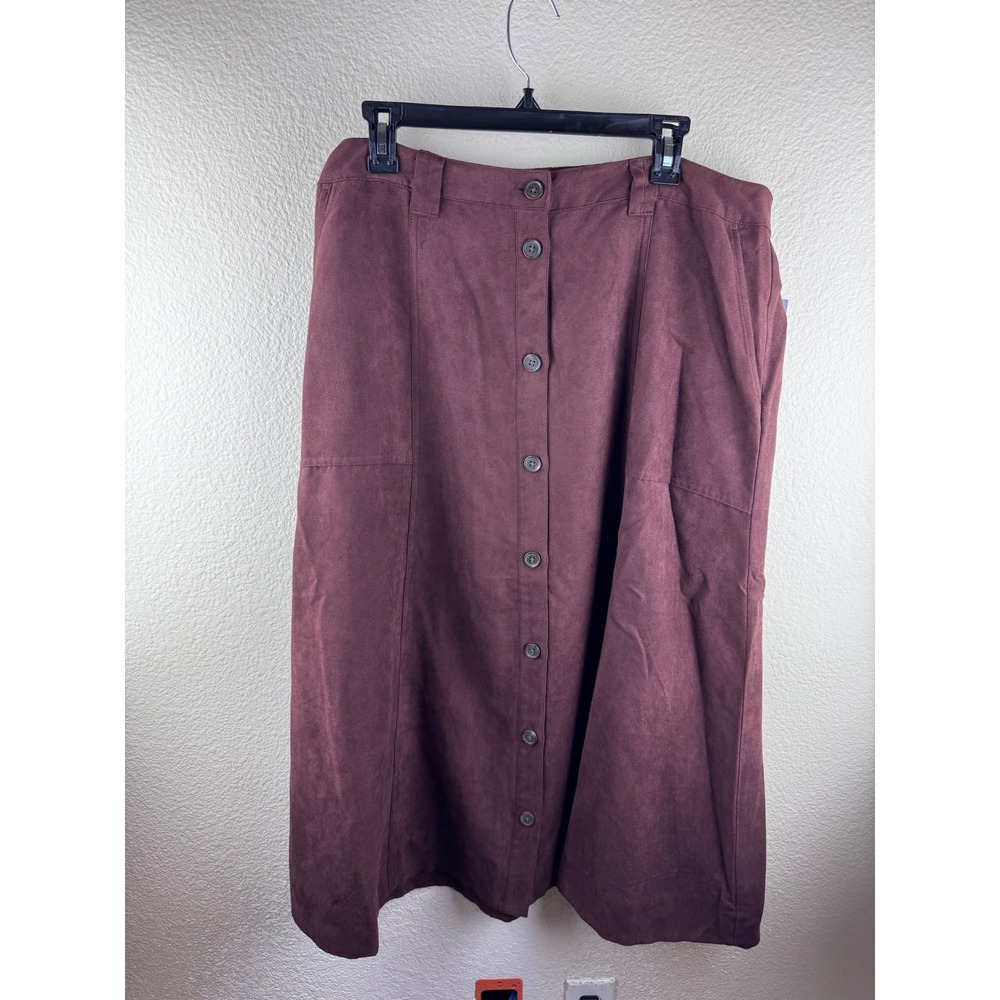 NWT Universal Thread Faux Suede Button Front Midi Skirt Size 16 Brown Minimalist